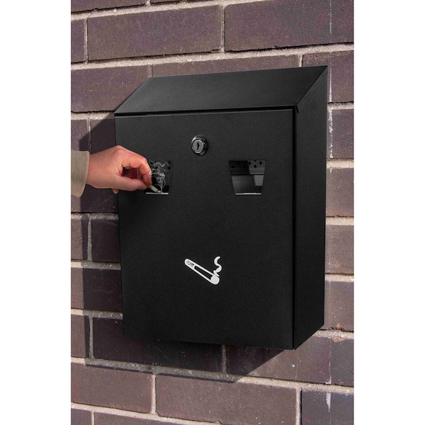 Alpine Industries Outdoor Wall-Mounted Cigarette Butt Disposal Receptacle with Removable Ashtray Bin in Black ALP490-01-BLK-MK - main